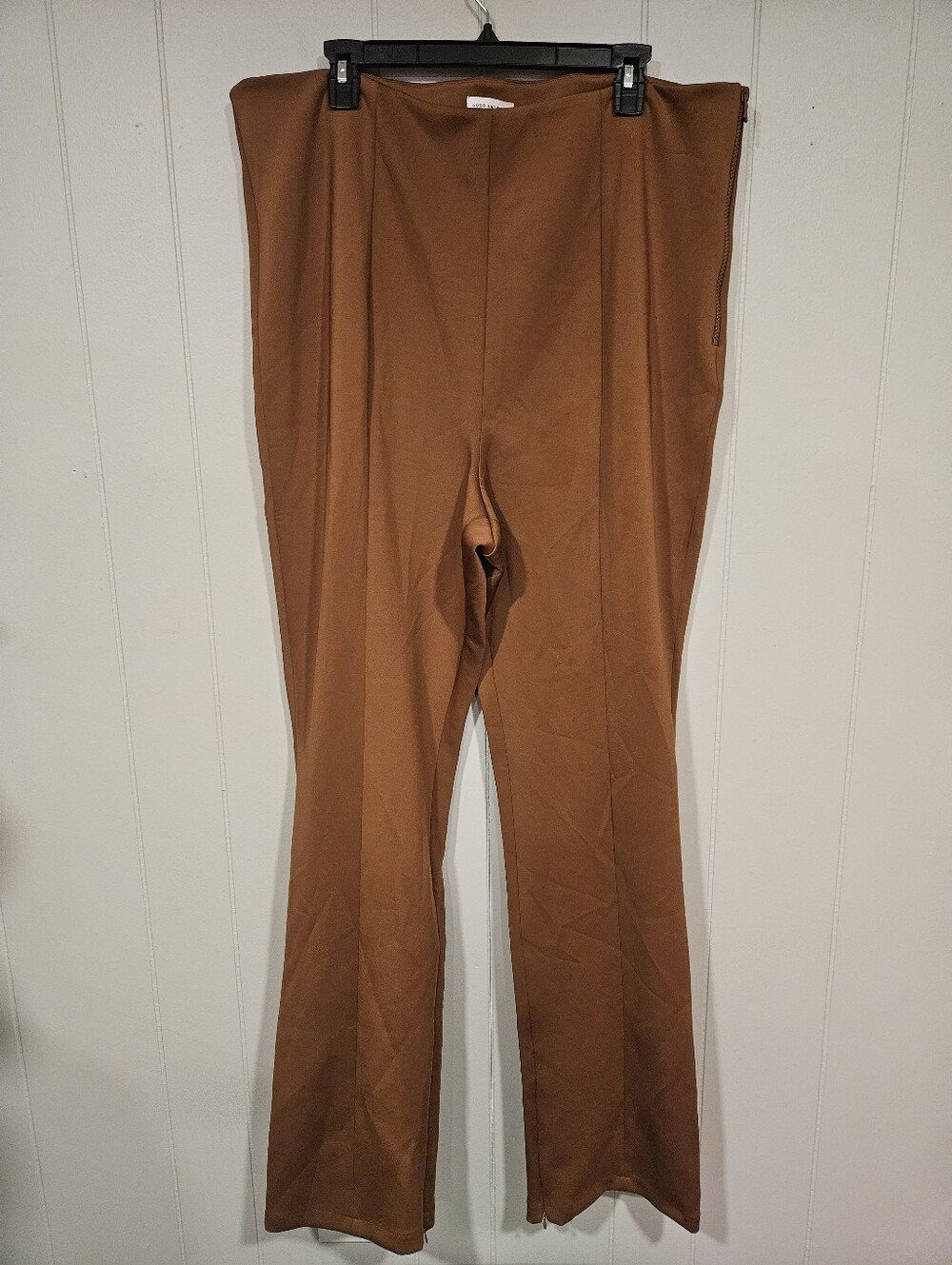 Good American Brown Good Waist Flare Scuba Pants Stretch Size 7 Zip Ankle NWT